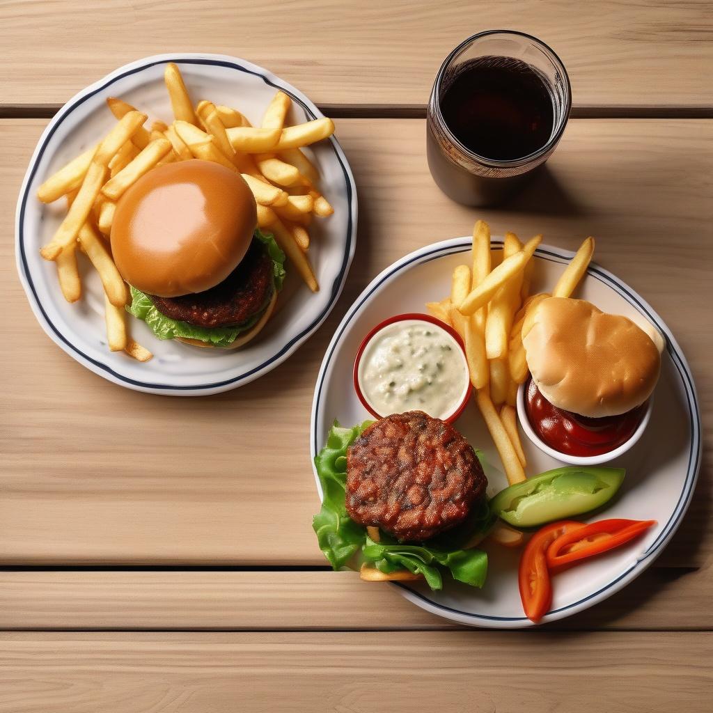 Veg Burgers with fries coke and chowmin momo